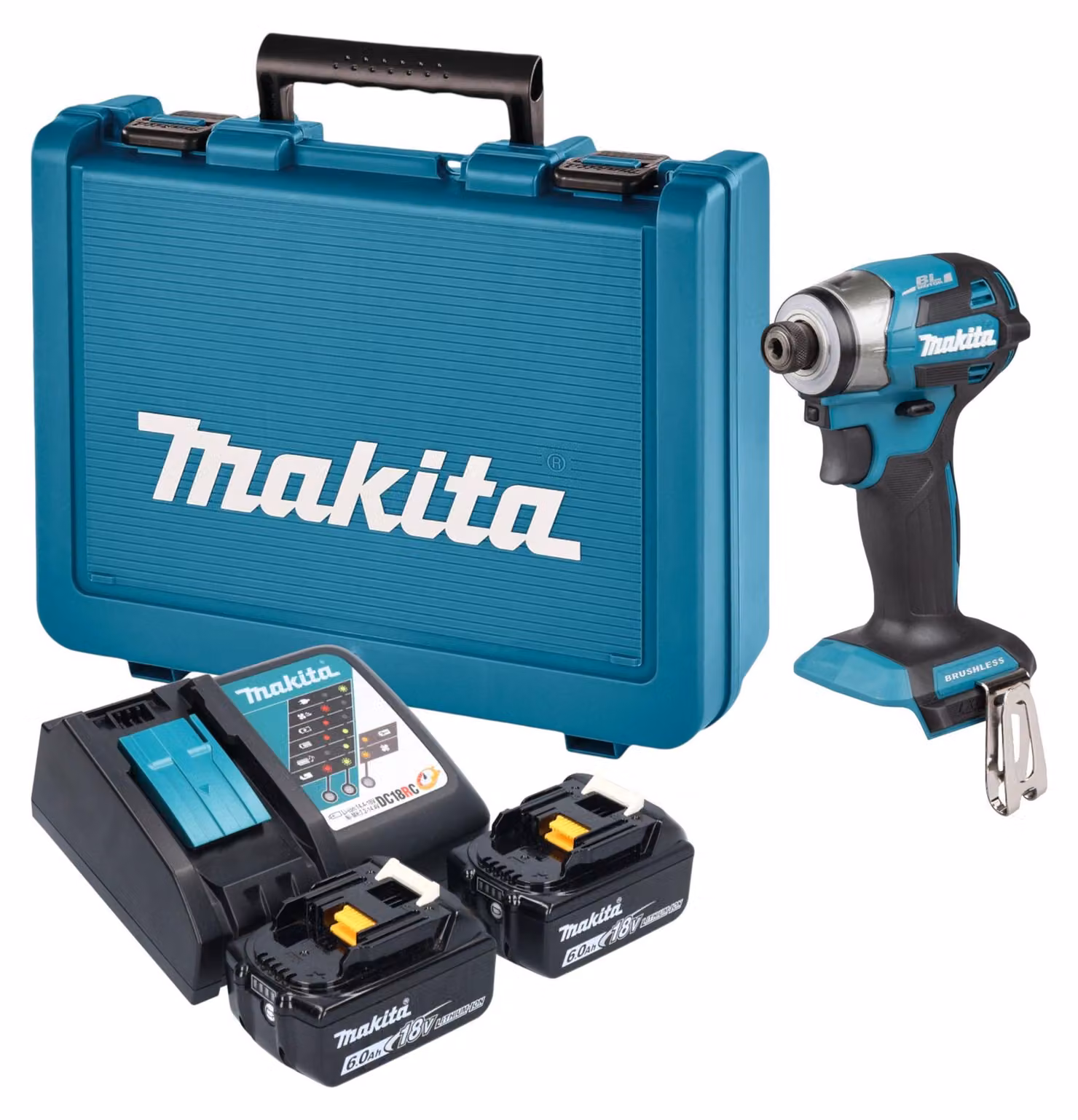 Avvitatore a impatto a batteria Makita DTD 173 RGE 18 V 180 Nm 1/4" brushless + 2 batterie da 6,0 Ah + caricabatterie + valigetta