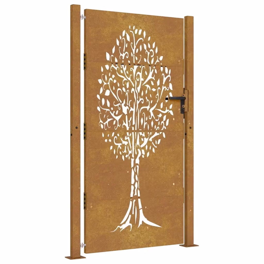 Cancello singolo da giardino vidaXL in acciaio Corten marrone con design ad albero L: 110 cm, H: 175 cm – 2