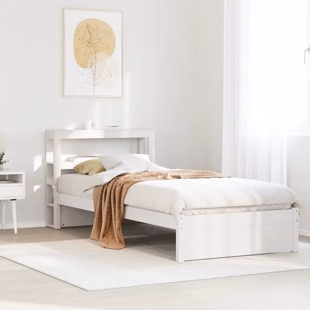 Giroletto con Testiera-Struttura Letto con testiera Bianco 75x190 cm Legno Massello di Pino 468164