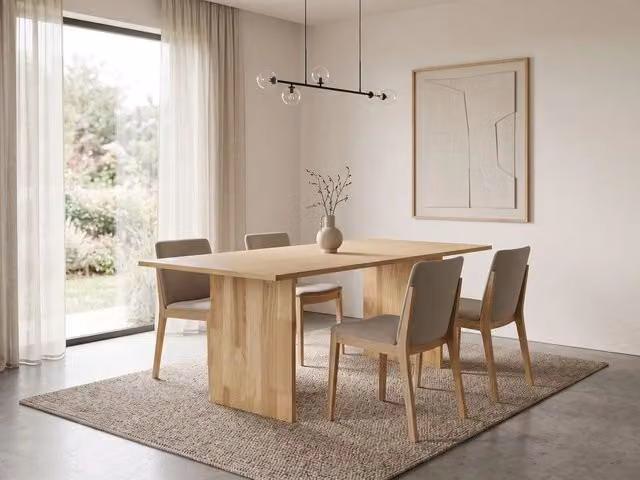 Tavolo da pranzo rettangolare Beliani in legno di frassino e rubberwood, finitura naturale beige e marrone, L: 181 cm, P: 90 cm, H: 75 cm