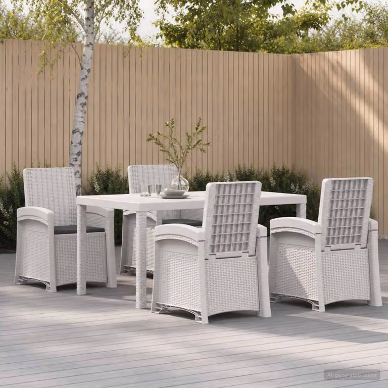 Set da pranzo per giardino e terrazza vidaXL in rattan sintetico, 5 pezzi, Bianco e Antracite