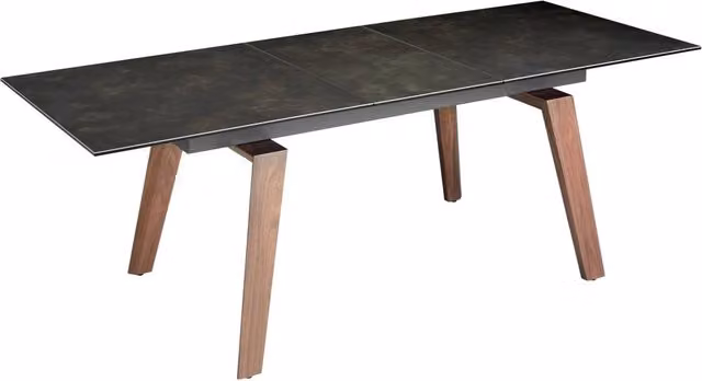 Tavolo da pranzo rettangolare allungabile Angel Cerdá in ceramica lucida e noce con finitura marmo grigio e marrone