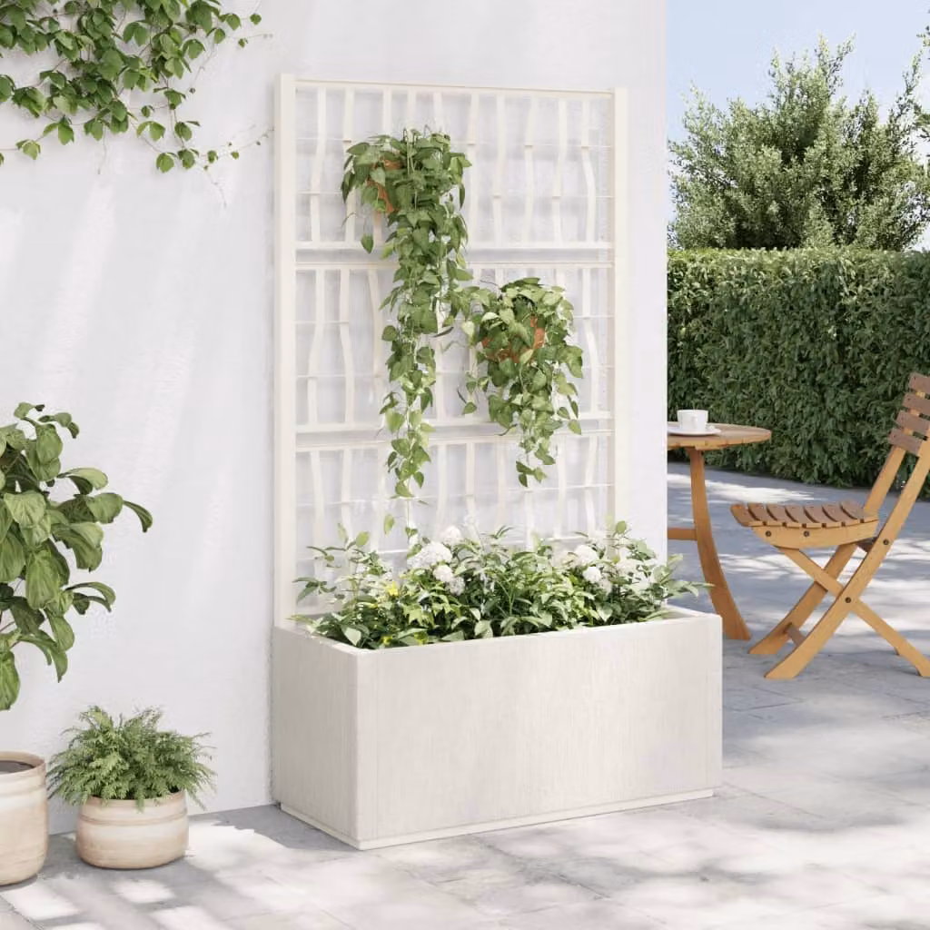 Fioriera da giardino con traliccio vidaXL in plastica bianca, L: 80 cm, P: 36 cm, H: 140 cm