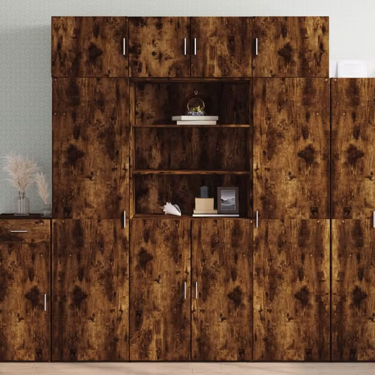 Armadietto a muro vidaXL in rovere fumo marrone con ante a battente e ripiani interni L: 80 cm, P: 42,5 cm, H: 225 cm