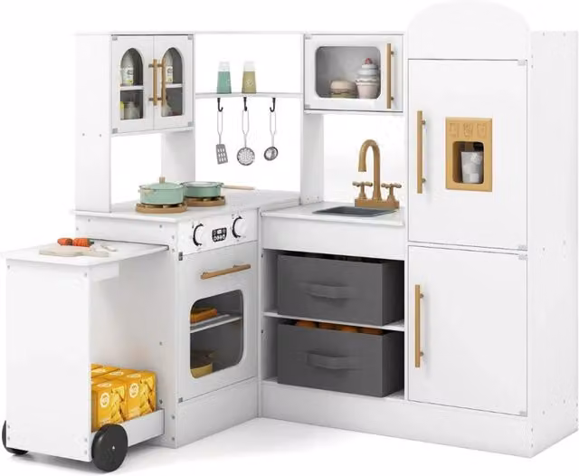 Cucina angolare interattiva everyday con suoni e luci in MDF bianco L: 100 cm, P: 75,5 cm, H: 92-101 cm