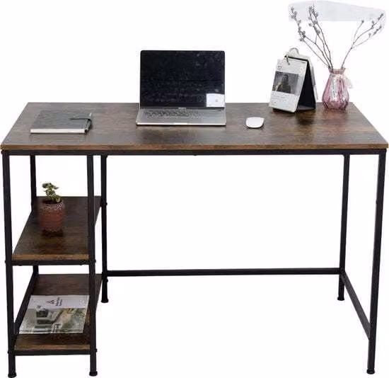 Scrivania da ufficio dal design industriale di grande impatto con ripiani portaoggetti 120 x 60 x 75 cm