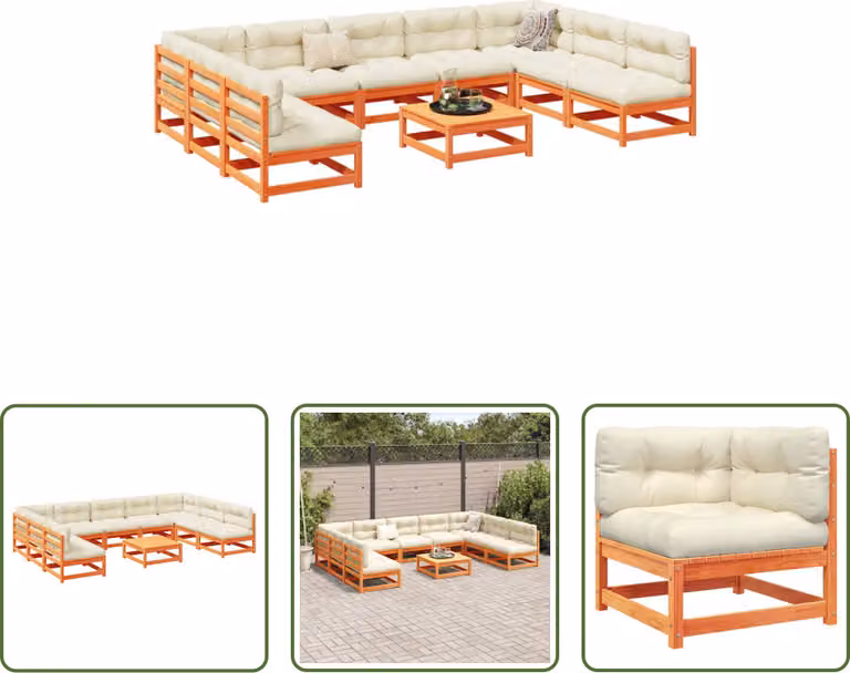 The Living Store Set di divani da giardino da 10 pezzi con cuscini Wax in legno di pino marrone