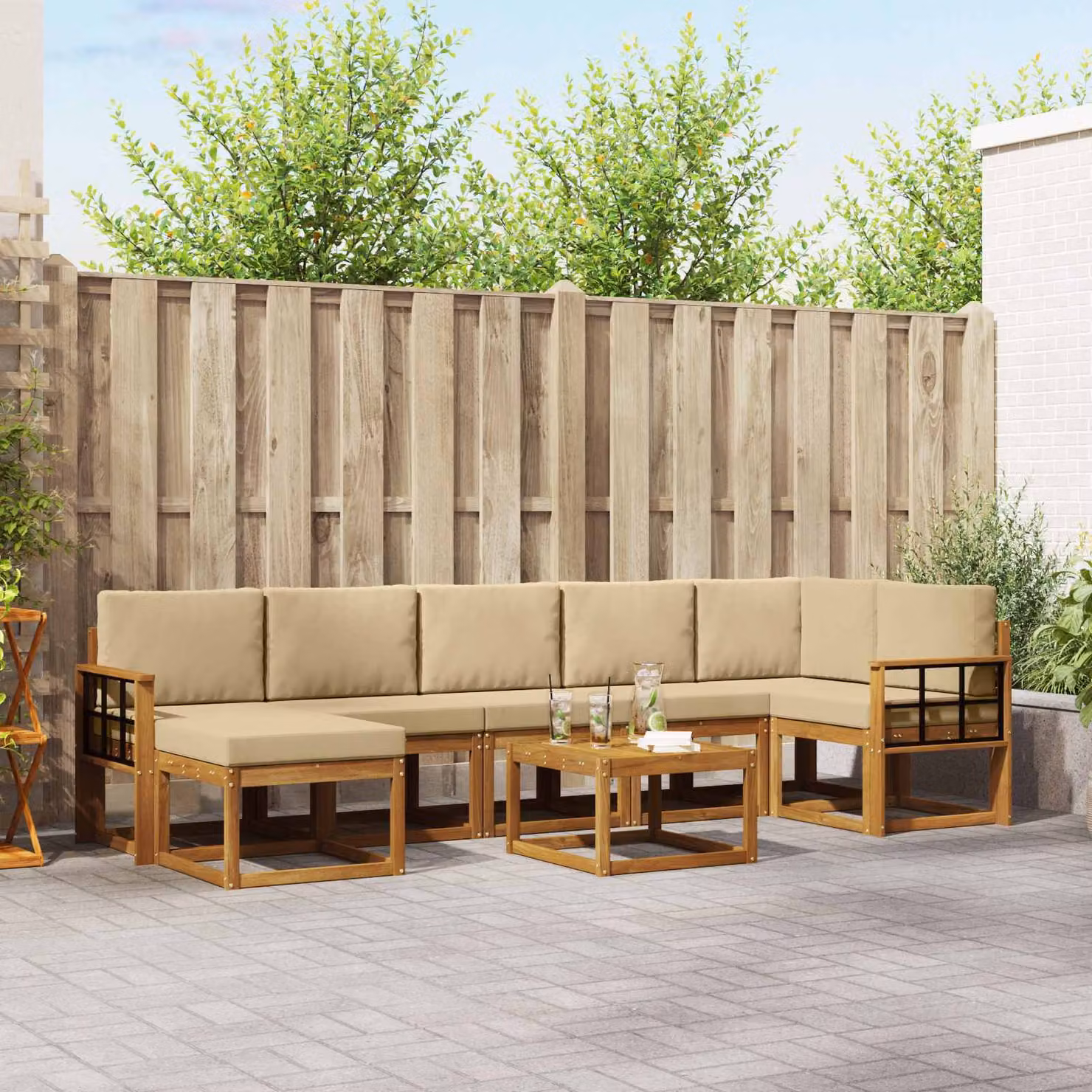 vidaXL Set di divani da esterno 8 pz in legno di acacia con cuscini Beige e Naturale