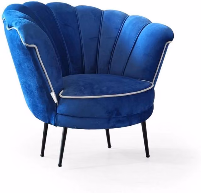 Poltrona Orel in velluto blue navy Milano 19 bordo bianco e piedini neri