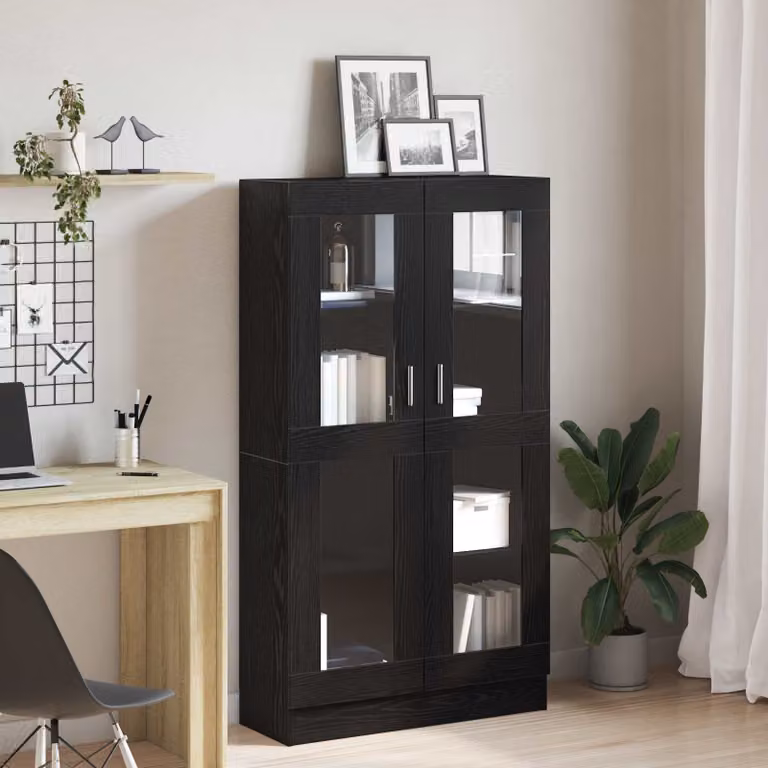 vidaXL Armadio per Libri Moderno con Ante in Vetro e Ripiani Interni, Nero, L 82,5 x P 30,5 x H 150 cm