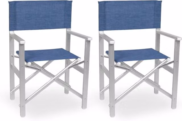 Set di 2 sedie regista Ketty in alluminio con seduta e schienale in textilene blu