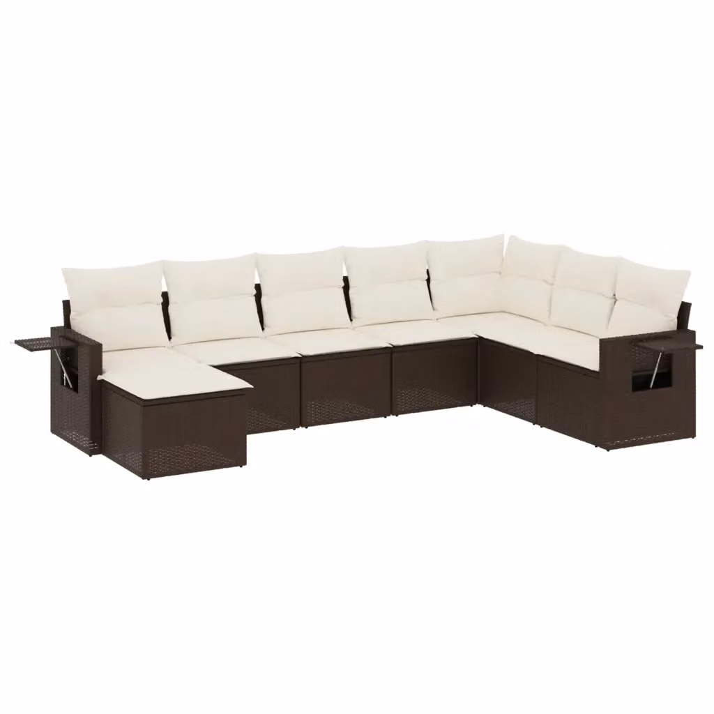 vidaXL Set Divani da Giardino 8 pz in Polyrattan Marrone con Cuscini e Tavolino – 2