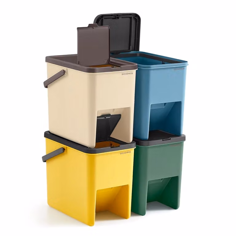 Set di 4 Pattumiere Impilabili, Giallo+Blu+Beige+Verde / 4 x 20L