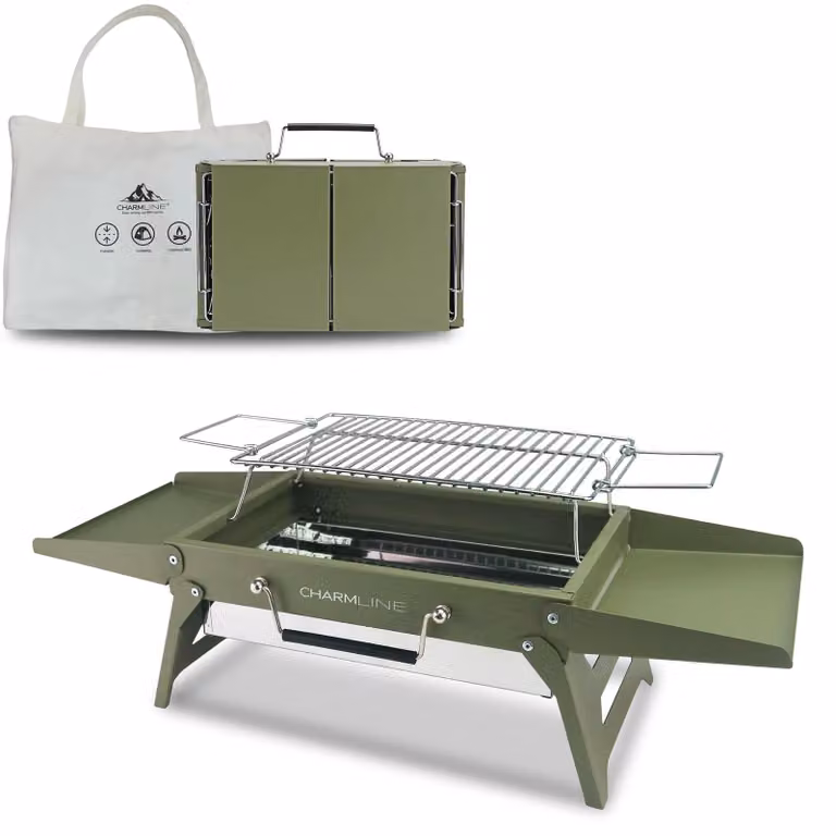 Griglia a carbone pieghevole - 34 x 23 cm - Da 1 a 3 persone - Acciaio in lega - Verde