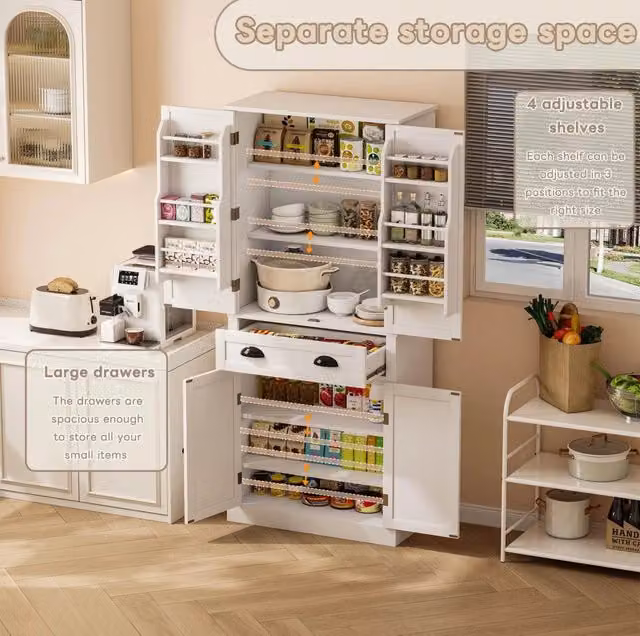 Armadio dispensa alto 182 cm con 4 ante e 1 cassetto; in MDF bianco