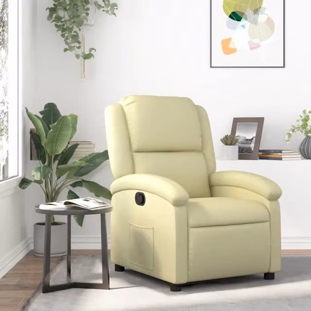 Poltrona reclinabile in Vera Pelle Crema 3205469