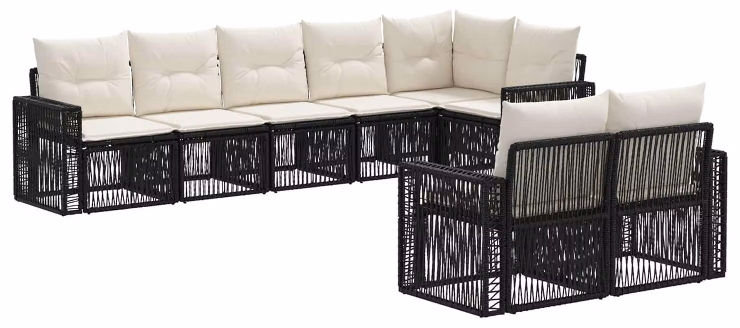 Set da giardino composto da 8 pezzi, in rattan sintetico nero e crema