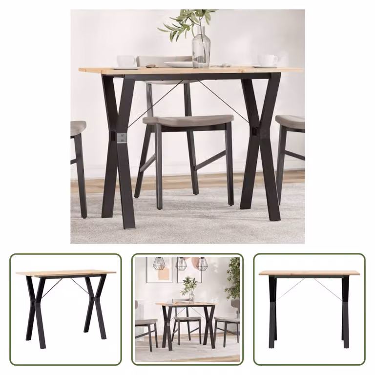 The Living Store Tavolo da pranzo con struttura a Y 100x50x75 cm in pino massiccio e ghisa