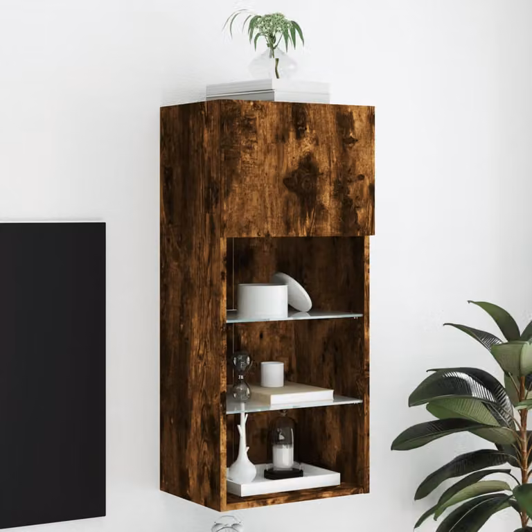 Mobile TV vidaXL con Luci LED, Rovere Fumo, L/P/H: 40,5 x 30 x 90 cm