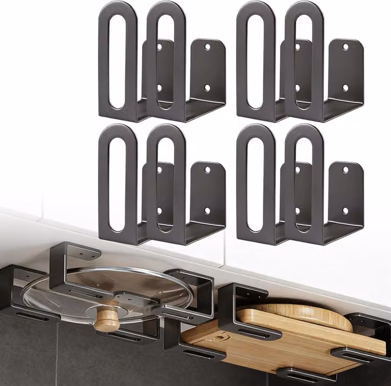 Porta taglieri in metallo, confezione da 8 pezzi, porta coperchi, scaffale da cucina, regolabile | Porta coperchi, organizer multifunzione per la cucina, scaffale appendibile