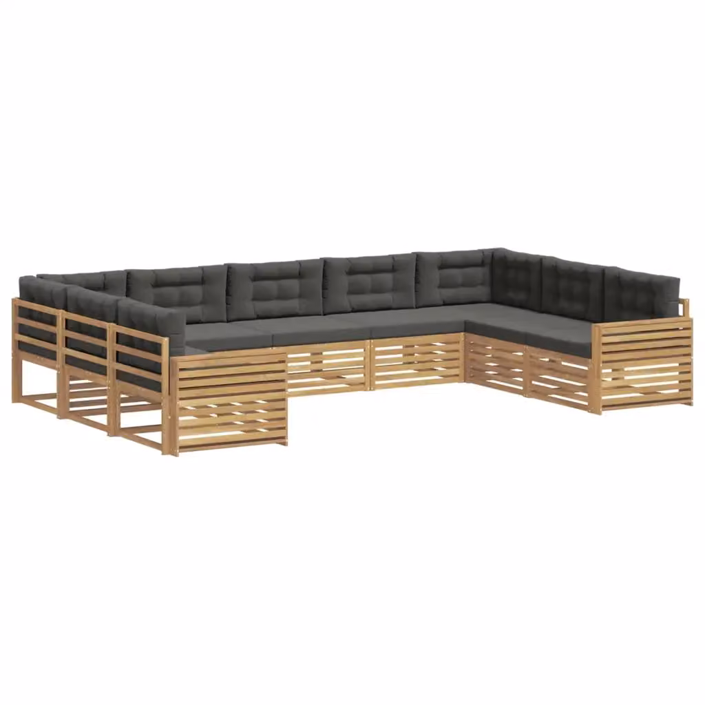 Set di divani da esterno a L vidaXL in legno di acacia con cuscini Bianco e Antracite – 2