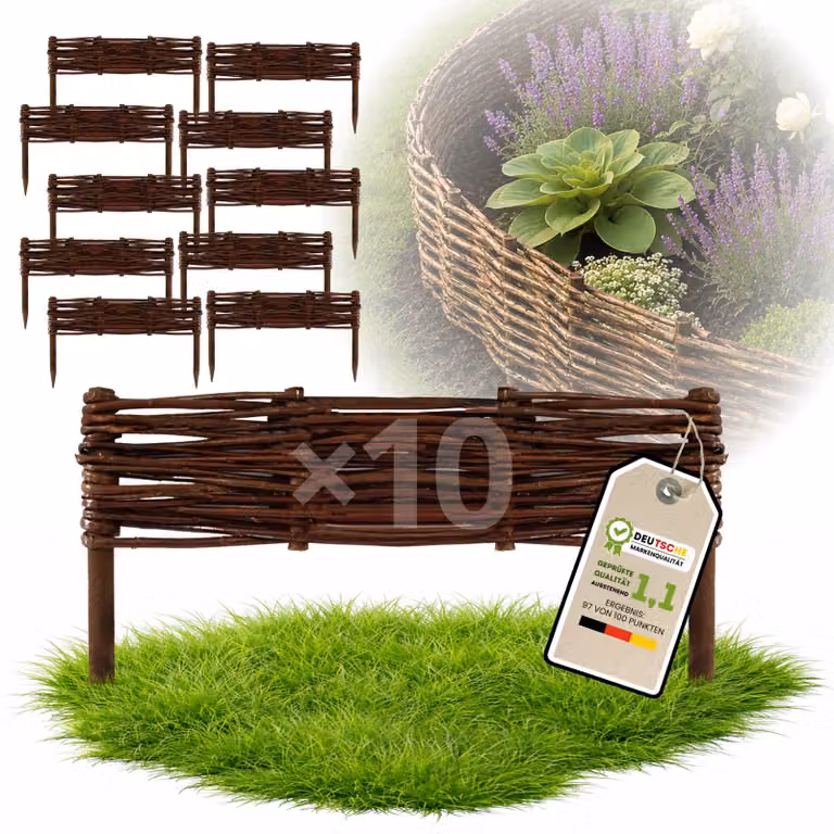 Floranica 10 pezzi Recinzione in vimini 10 cm x 50 cm – Staccionata da giardino intrecciata Palizzata Recinzione naturale Bordo aiuola