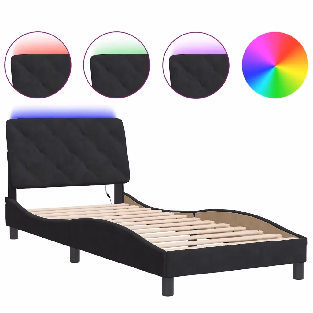 Giroletto vidaXL in Velluto Nero con Illuminazione LED e Porta USB, L/P/H: 90 x 190 cm – 2