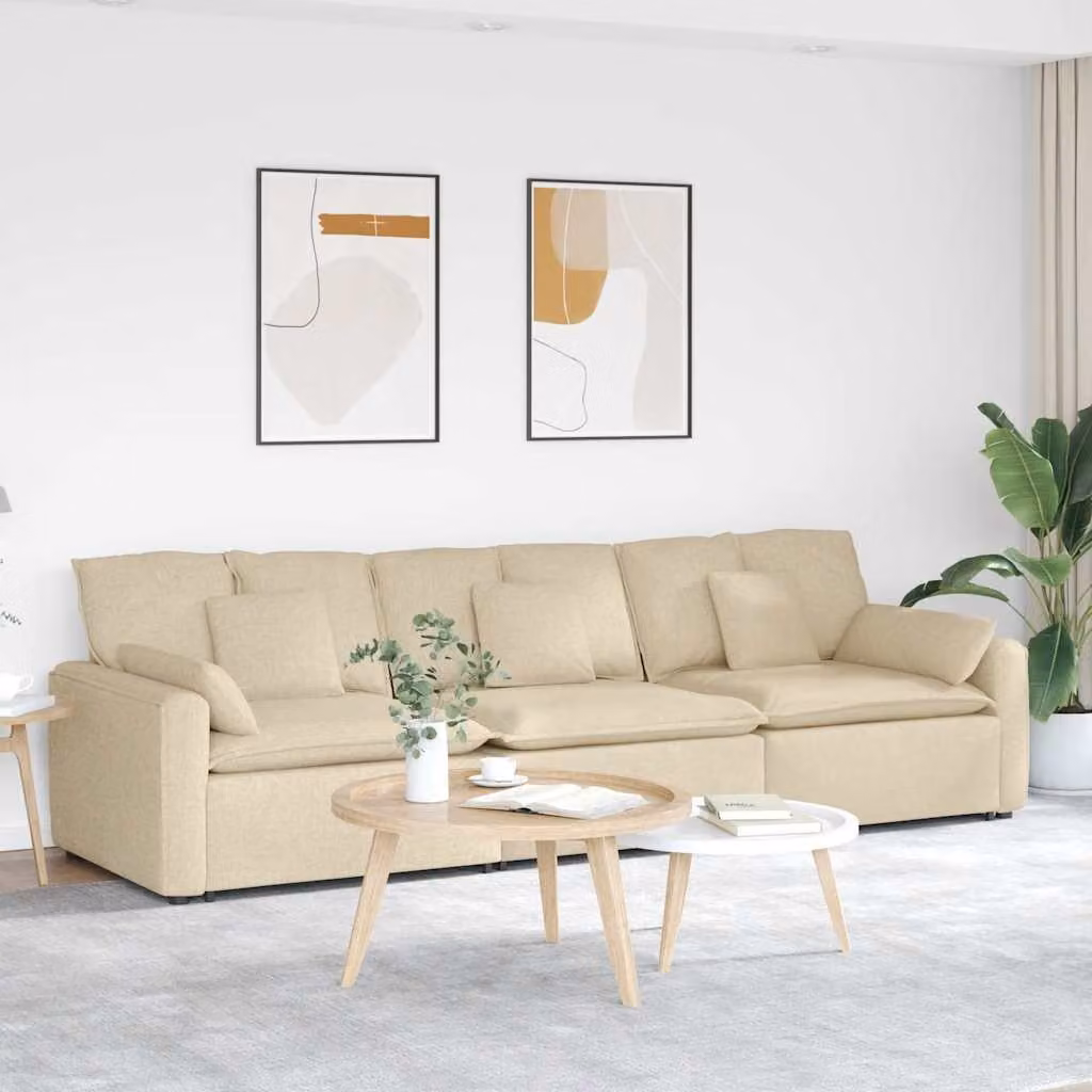 vidaXL Divano Modulare Moderno in Tessuto Beige con Cuscini e Struttura in Metallo e Legno