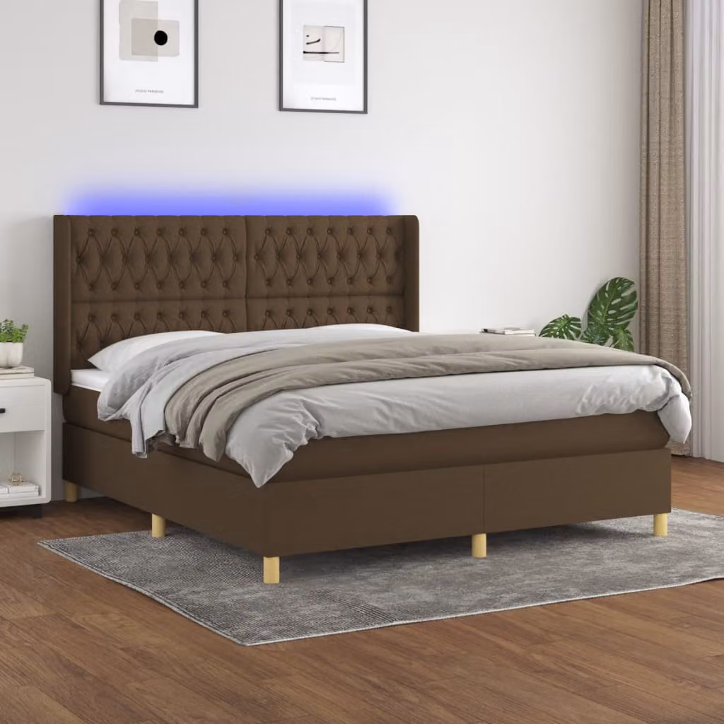 Letto con Materasso a Molle e Illuminazione LED vidaXL, Marrone Scuro, L/P/H: 160 x 200 x 128 cm – 1