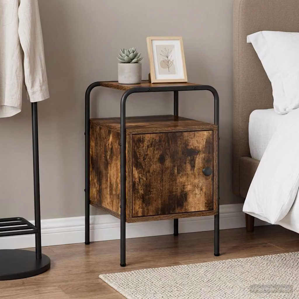 Armadio da Notte vidaXL in Legno Ingegnerizzato e Metallo, Colore Rovere Fumo e Nero, Design Moderno a Parete