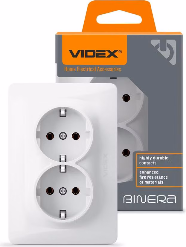 Videx Binera tipo F doppia presa schuko da incasso bianca da 16A