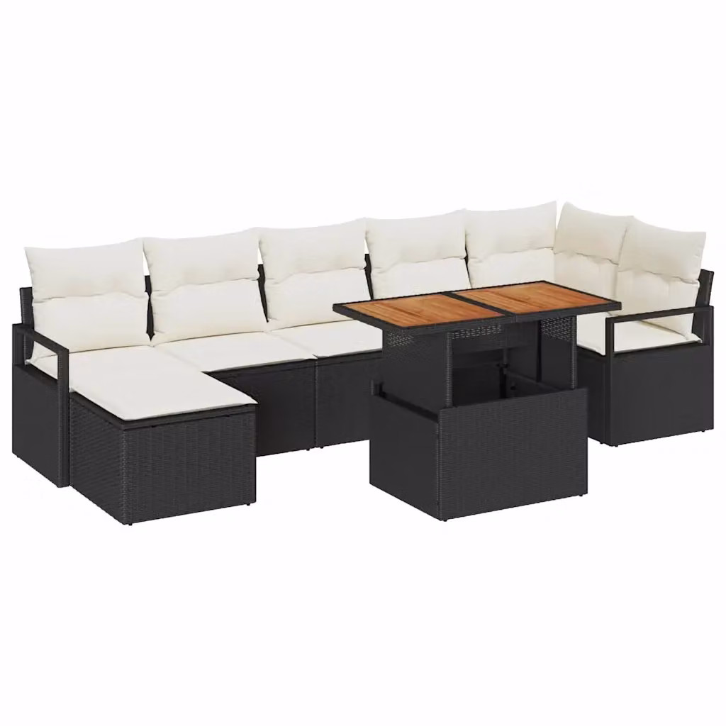 Set da pranzo da giardino moderno vidaXL in rattan e legno con tavolo rettangolare nero e beige per 8 persone – 2