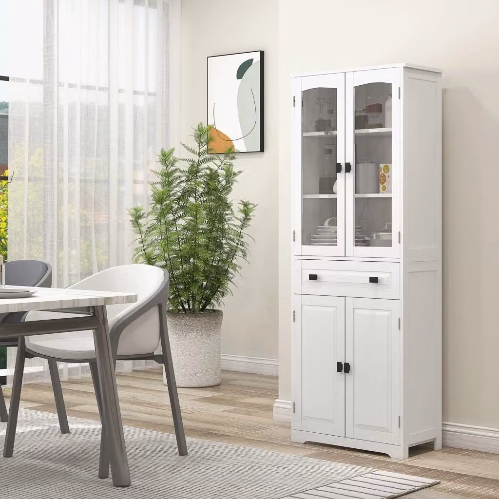 Credenza Alta GIORDANOSHOP con Armadietti e Cassetto, Bianca, L: 60 cm, P: 30 cm, H: 160 cm – 2
