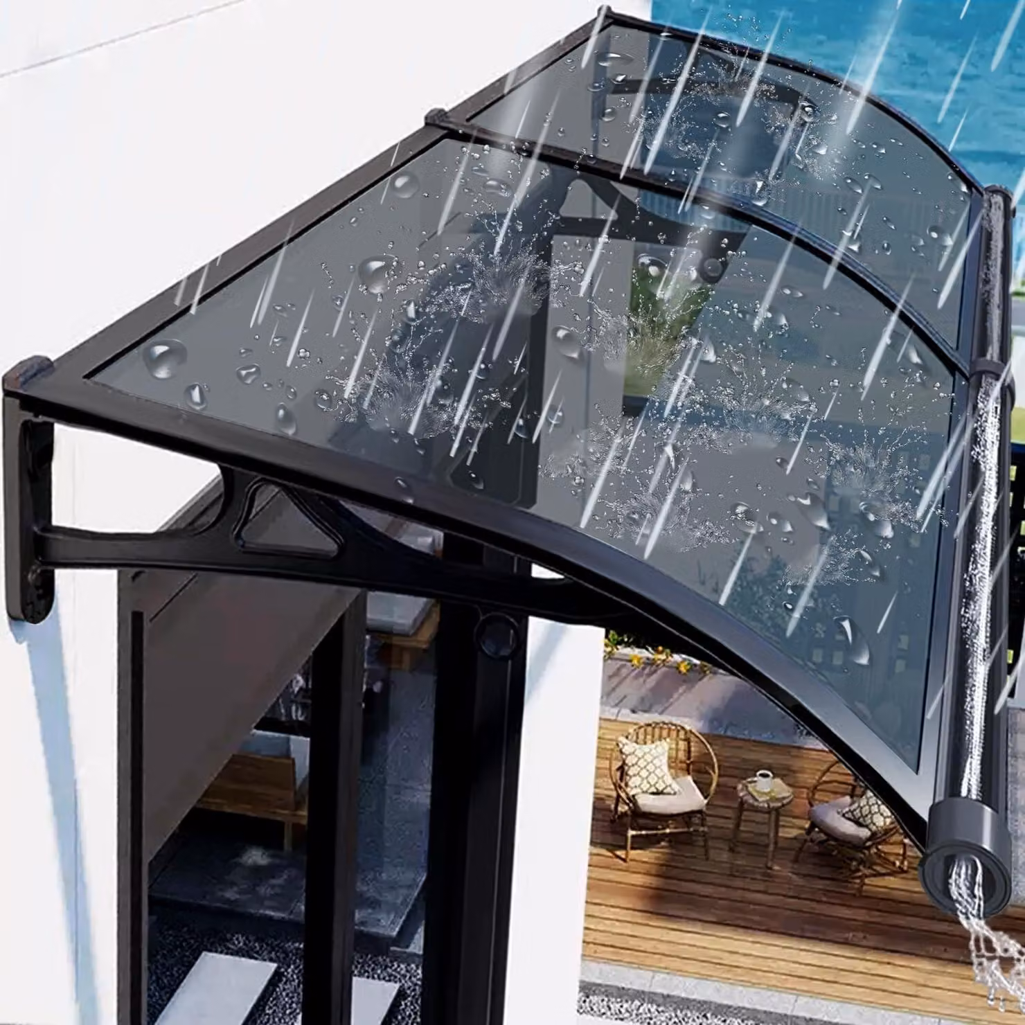 Tenda per porta d'ingresso, tenda, 60 x 300 cm, copertura per porta d'ingresso, tenda per tavolo, tenda ad arco realizzata in alluminio e policarbonato, tenda per porta da esterno