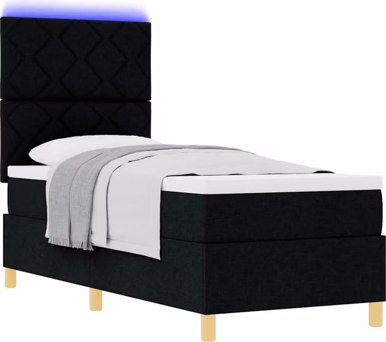 Letto a Sorgente LED con materasso Nero 80 x 200 cm Tessuto