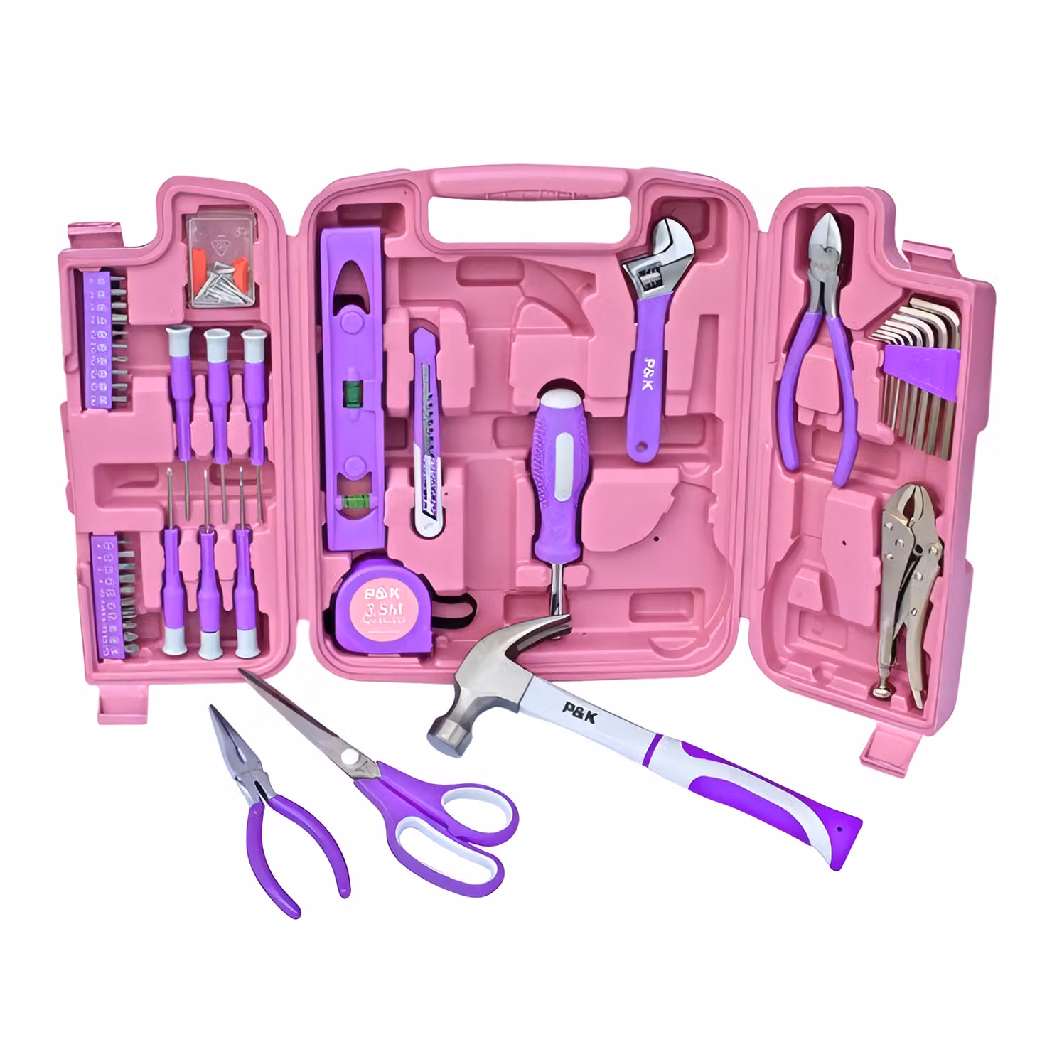 Set di attrezzi da 75 pezzi nei colori rosa e viola