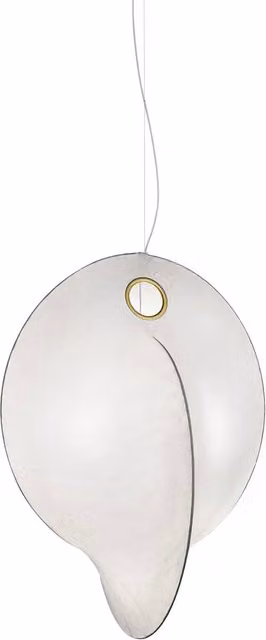 Lampada a sospensione Flos Overlap bianca e oro/ottone con diffusore in vetro trasparente