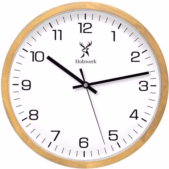 Orologio da Parete in Legno Naturale di Faggio Stile Vintage Senza Suono a Goccia in Legno di Faggio 30 cm