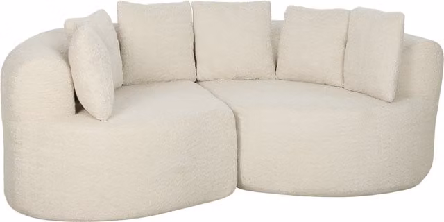Divano curvo HOMCOM a 3 posti in tessuto boucle beige con 6 cuscini, Larghezza: 188 cm