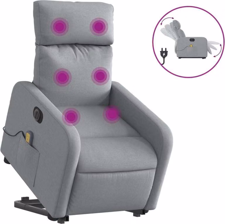 Poltrona Alzapersona Massaggi Elettrica Grigio Chiaro Tessuto