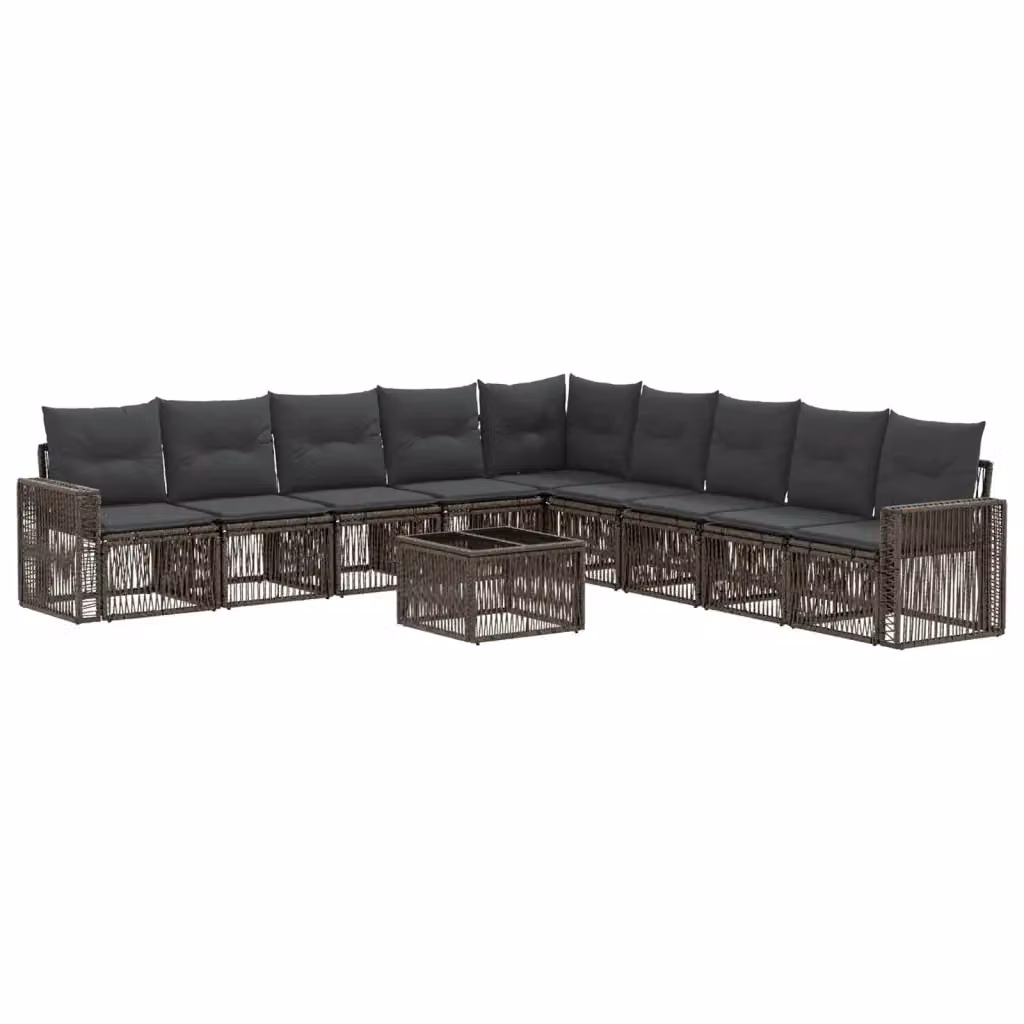Set Divano da Giardino 10 Pezzi vidaXL in Polyrattan Grigio e Antracite con Cuscini e Tavolino – 2