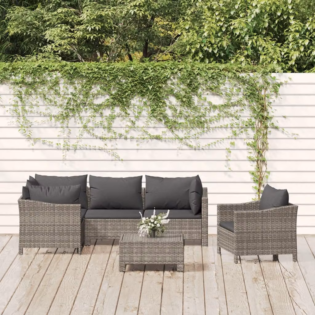 Set Divani da Giardino vidaXL 6 pz in Polyrattan Grigio con Cuscini e Struttura in Acciaio