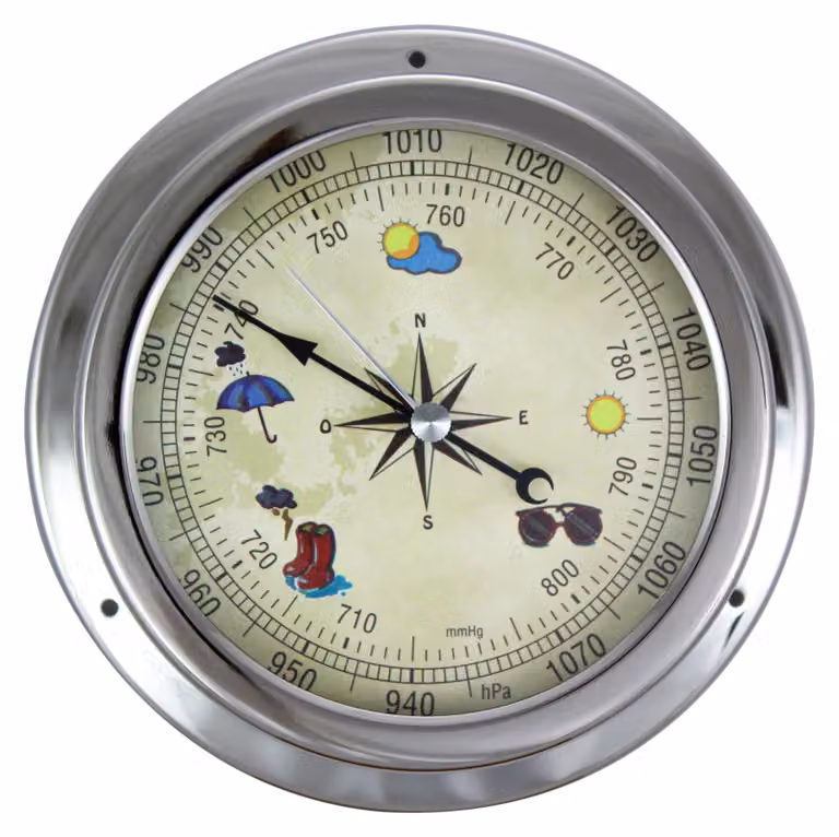 Barometro con quadrante dal design elegante, in ottone, diametro 15 cm