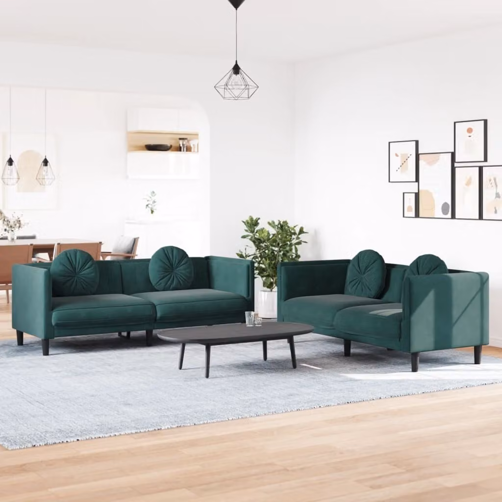 Maison Exclusive - Set divano a 2 posti con cuscini in velluto verde scuro