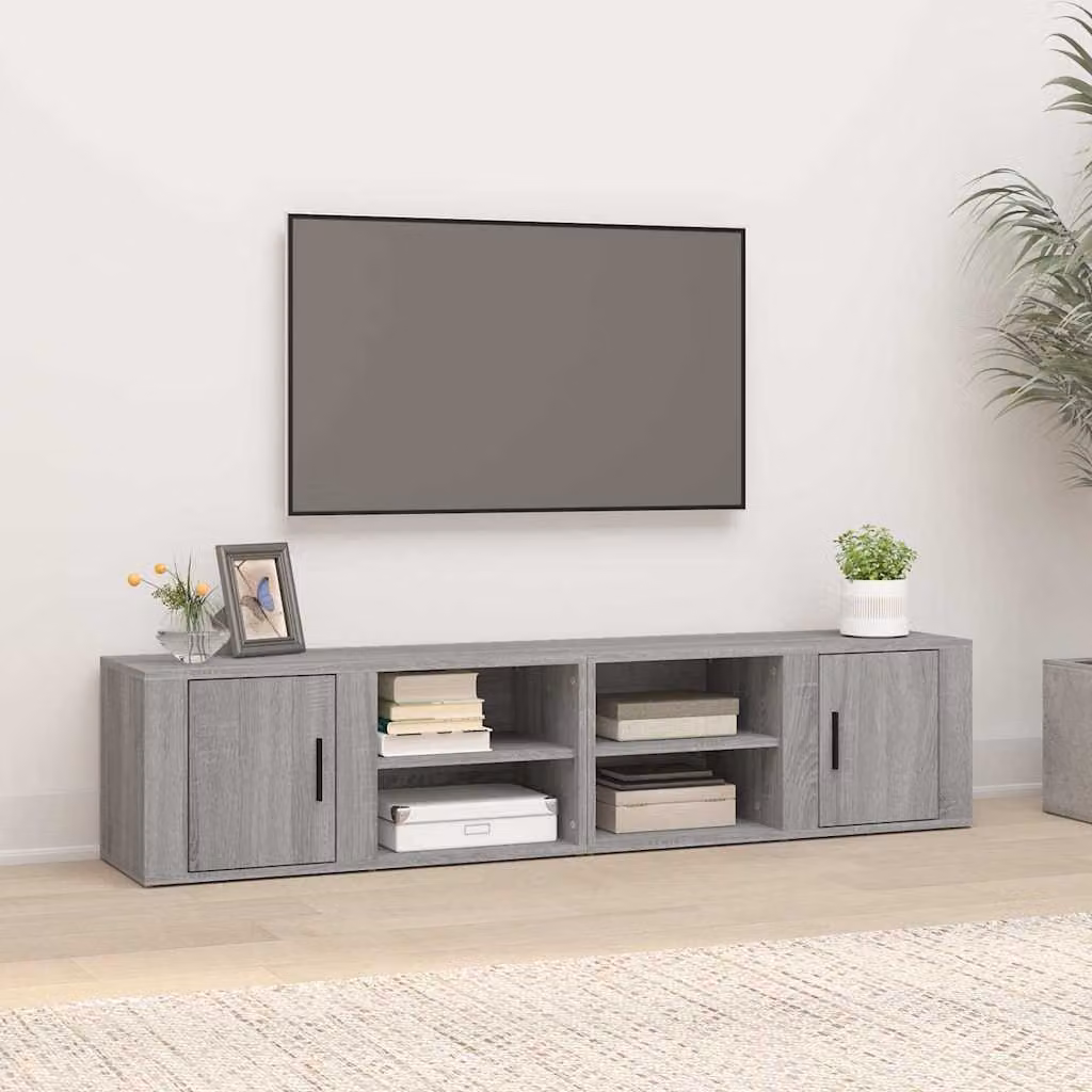 Set di 2 mobili TV vidaXL in legno multistrato e MDF, colore Grigio Sonoma, L 80 cm x P 31,5 cm x H 36 cm