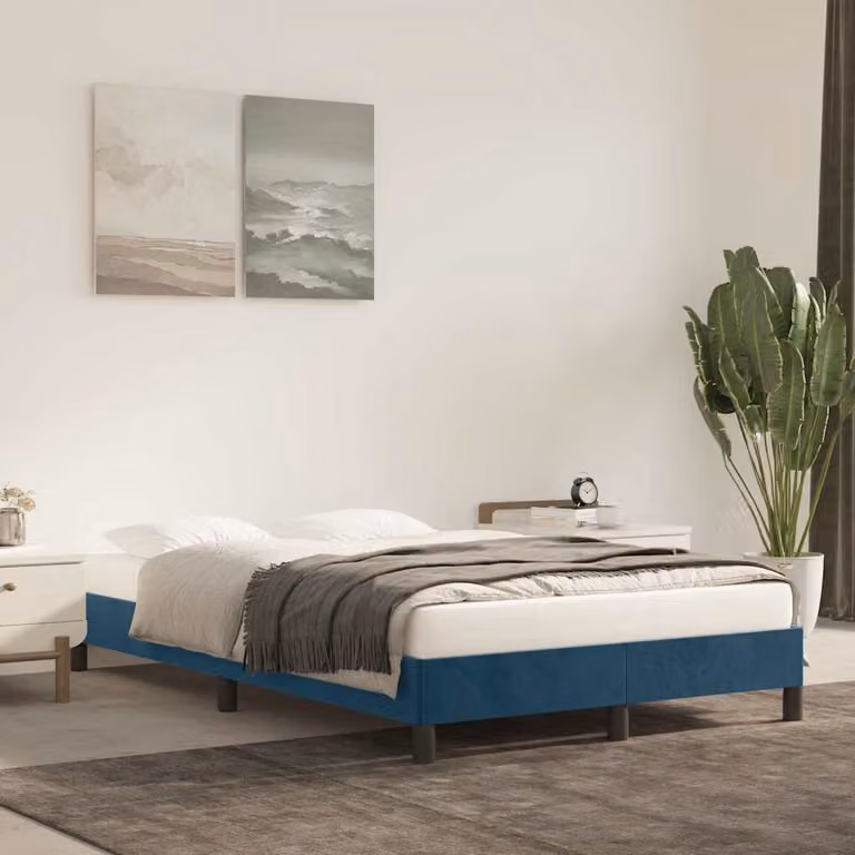 vidaXL Giroletto in Velluto Blu Scuro con Listelli in Legno di Pino L/P/H: 120 x 190 x 25 cm