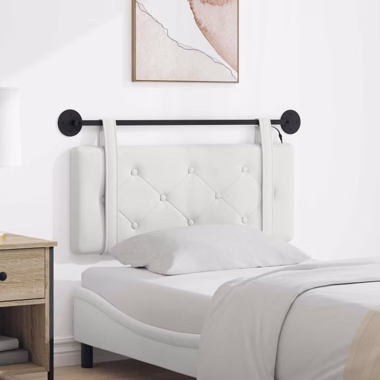 Testiera sospesa vidaXL in similpelle bianco con luce LED integrata e luce da lettura per camera da letto