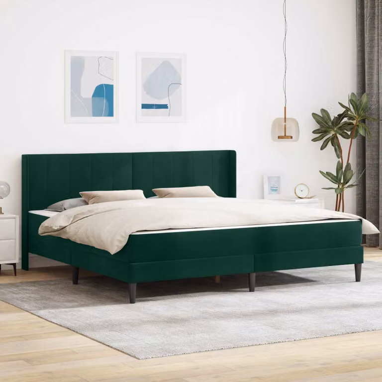 Struttura letto con materasso vidaXL in velluto verde scuro, L/P/H: 200 x 200 x 96 cm