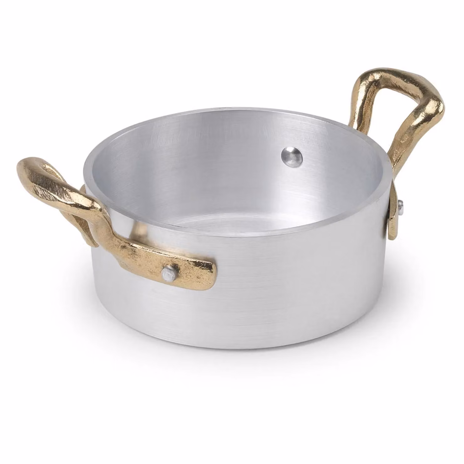 Casseruolino basso 1932 in alluminio con due maniglie in ottone, diam. 10cm