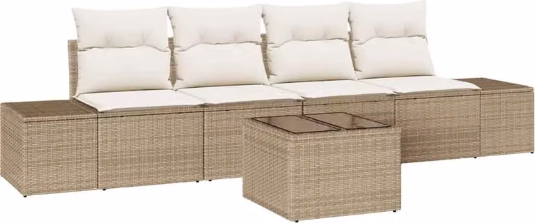 Set Divano da Giardino 5 pcs Beige e Crema polyrattan